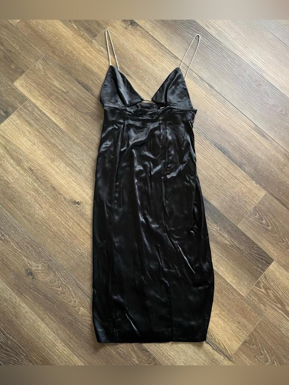 Zara Black Satin Midi Dress with Diamond straps